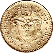 2½ Pesos, Colombia, 1924-1929 reverse image