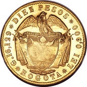 10 Pesos, Colombia, 1857-1858 reverse image