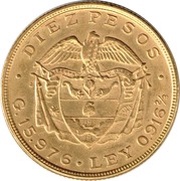 10 Pesos, Colombia, 1919-1924 reverse image