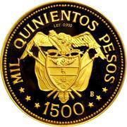 1500 Pesos International Eucharistic Congress, Colombia, 1968 reverse image