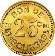 25 Centimes Société Anonyme Token Coinage; Brass reverse image