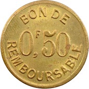 50 Centimes Société Anonyme Token Coinage; Brass reverse image