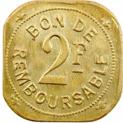 2 Francs Société Anonyme Token Coinage; brass reverse image