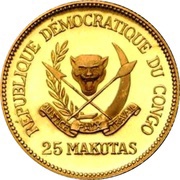 25 Makutas 5 Years of J.D. Mobutu's Presidency; Gold Proof Issue obverse image