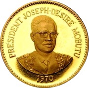 25 Makutas 5 Years of J.D. Mobutu's Presidency; Gold Proof Issue, Republic of the Congo, 1970 reverse image
