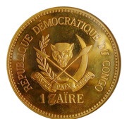 1 Zaïre 5 Years of J.D. Mobutu's Presidency; Brass Gilt Proof Issue obverse image
