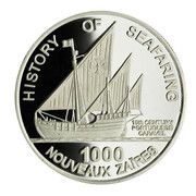 1000 Nouveaux Zaïres Portuguese Caravel, Republic of the Congo, 1997 reverse image