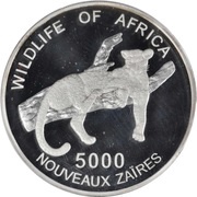 5000 Nouveaux Zaïres Leopard, Republic of the Congo, 1996 reverse image