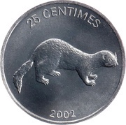 25 Centimes Weasel, Republic of the Congo, 2002 reverse image