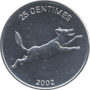 25 Centimes Wild Dog, Republic of the Congo, 2002 reverse image