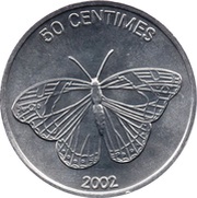 50 Centimes Butterfly, Republic of the Congo, 2002 reverse image