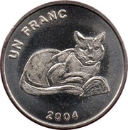 1 Franc African Golden Cat, Republic of the Congo, 2004 reverse image