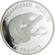 10 Francs Anteater, Republic of the Congo, 1999 reverse image