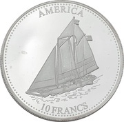 10 Francs The yacht America, Republic of the Congo, 2001 reverse image