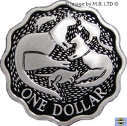 1 Dollar - Elizabeth II 4th Portrait - Masterpieces in Silver - Aboriginal 5 Kangaroos, Australia, 2004 reverse image