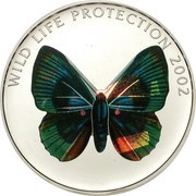 10 Francs Green Butterfly, Republic of the Congo, 2002 reverse image