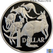 1 Dollar - Elizabeth II 4th Portrait - Masterpieces in Silver - Five Kangaroos, Australia, 2004 reverse image