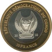 10 Francs 75th Anniversary - Birth of 14th Dalai Lama obverse image