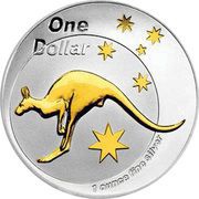 1 Dollar - Elizabeth II 4th Portrait - Selectively Gold-Plated Silver Kangaroo, Australia, 2005 reverse image