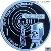 1 Dollar - Elizabeth II 4th Portrait - Television 50 Yrs - Silver Proof, Australia, 2006 reverse image
