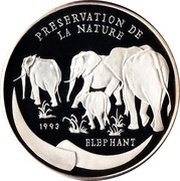 1000 Francs CFA Elephants, Republic of the Congo, 1993 reverse image