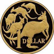 1 Dollar - Elizabeth II 4th Portrait - Mob of Roos; Gold Proof, Australia, 2006-2019 reverse image
