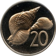 20 Tene - Elizabeth II 2nd portrait; Triton Shells reverse image