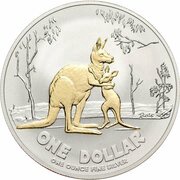 1 Dollar - Elizabeth II 4th Portrait - Silver Kangaroo; Gilded - Rolf Harris, Australia, 2007 reverse image