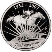 1 Dollar - Elizabeth II 4th Portrait - Phar Lap, 75th Anniversary death, Australia, 2007 reverse image