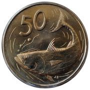 50 Cents - Elizabeth II 3rd portrait; Bonito Fish reverse image