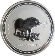 1 Dollar - Elizabeth II 4th Portrait - Year of the Pig - Silver Bullion Coin reverse image