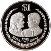 1 Dollar - Elizabeth II Royal Wedding; Piedfort, Cook Islands, 1986 reverse image
