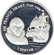 1 Dollar - Elizabeth II Sir Francis Drake, Cook Islands, 1996 reverse image