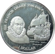 1 Dollar - Elizabeth II Sir Francis Drake, Cook Islands, 1996 reverse image