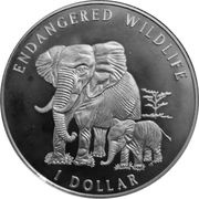 1 Dollar - Elizabeth II African Elephant, Cook Islands, 1996 reverse image