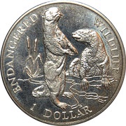1 Dollar - Elizabeth II European otters, Cook Islands, 1996 reverse image