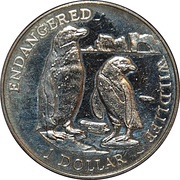 1 Dollar - Elizabeth II Jackass penguins, Cook Islands, 1996 reverse image