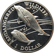 1 Dollar - Elizabeth II Heaviside’s dolphins, Cook Islands, 1996 reverse image