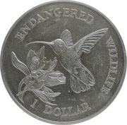 1 Dollar - Elizabeth II Bee Hummingbird, Cook Islands, 1996 reverse image