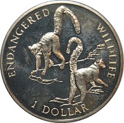1 Dollar - Elizabeth II Ring-tailed lemurs, Cook Islands, 1996 reverse image