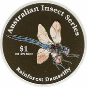 1 Dollar - Elizabeth II Rainforest Damselfly, Cook Islands, 2000 reverse image