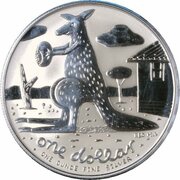 1 Dollar - Elizabeth II 4th Portrait - Silver Kangaroo; Reg Mombassa, Australia, 2008 reverse image