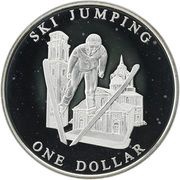 1 Dollar - Elizabeth II Ski Jumping, Cook Islands, 2005 reverse image