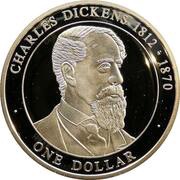 1 Dollar - Elizabeth II Charles Dickens, Cook Islands, 2005 reverse image
