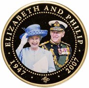 1 Dollar - Elizabeth II Diamond Wedding - Queen Elizabeth II with blue hat, Cook Islands, 2007 reverse image