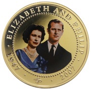 1 Dollar - Elizabeth II Queen Elizabeth in blue dress and Prince Philip in suit, Cook Islands, 2007 reverse image