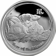 1 Dollar - Elizabeth II 4th Portrait - Year of the Mouse - Silver Bullion Coin, Australia, 2008 reverse image
