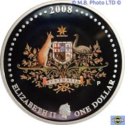 1 Dollar - Elizabeth II 4th Portrait - Coat of Arms 1908-2008 - Coloured obverse image