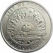1 Dollar - Elizabeth II 4th Portrait - 90th Anniversary End of WWI, Australia, 2008 reverse image