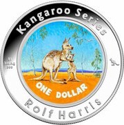 1 Dollar - Elizabeth II 4th Portrait - Silver Kangaroo; Coloured - Rolf Harris, Australia, 2009 reverse image